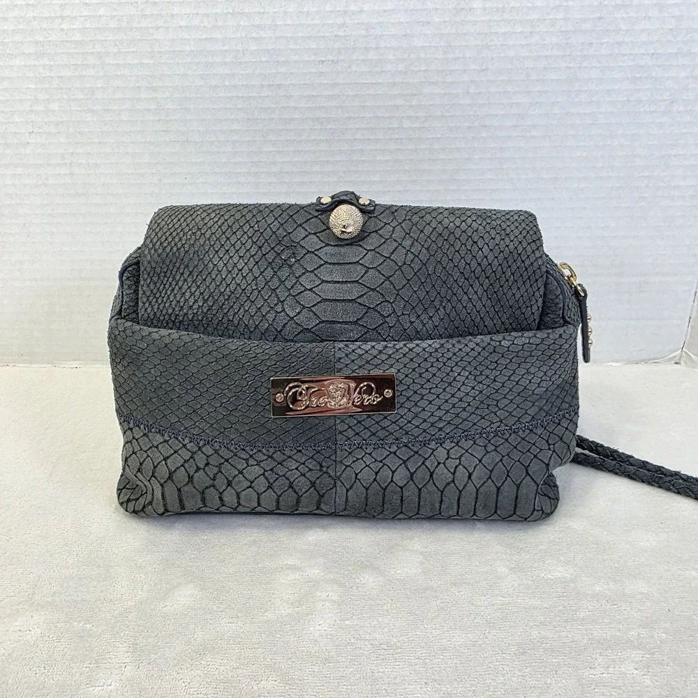 Tre Vero Python Purse Womens Handbag Midnight Blue Suede Accent Wrap Cord Clutch